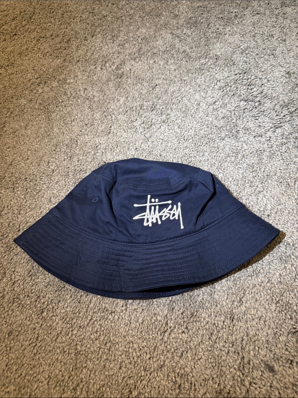 Stussy Navy Bucket Hat with White Logo